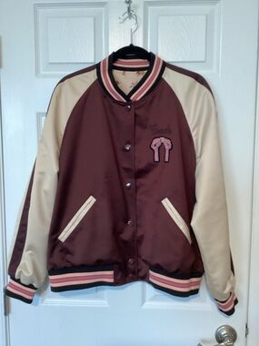 Reversible Coach Satin Bomber Brown and Cream/Pink and Cream Floral